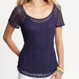 banana republic blue crochet top